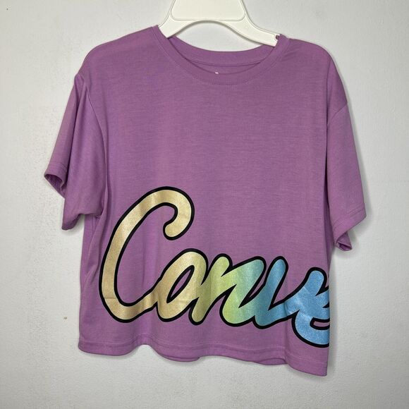 Converse Girls Large 12-13 Years Top tshirt Purple Spellout Cropped - Picture 1 of 9